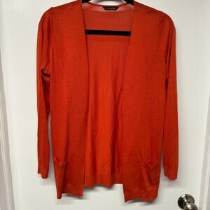 Massimo Dutti Womens Orange Open Cardigan Sweater Silk Cotton Blend Size XS
